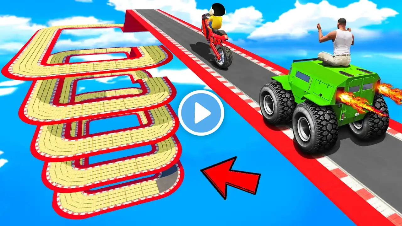 SHINCHAN AND FRANKLIN TRIED THE SQURE SPIRAL SPEED BOOSTER ROAD PARKOUR CHALLENGE GTA 5