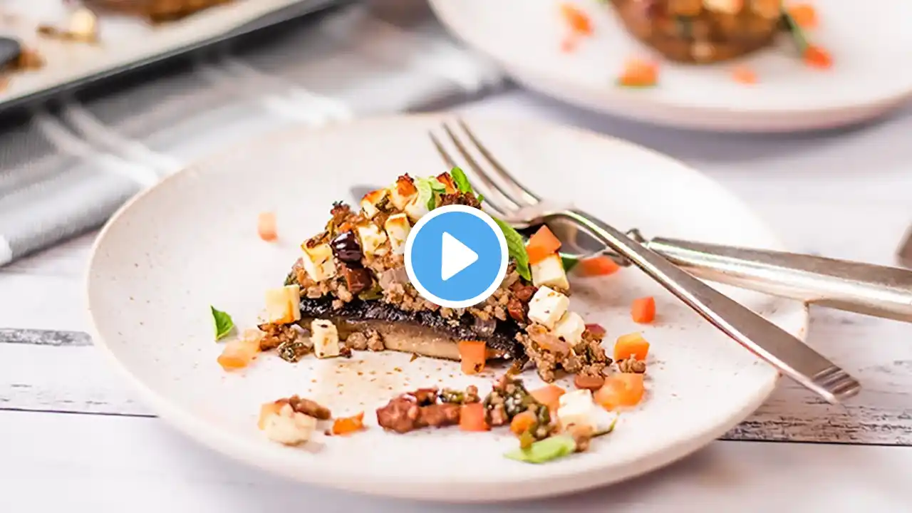 Keto Mushrooms Recipe Stuffed with Ground Beef & Feta - Greek Style (Easy to make)