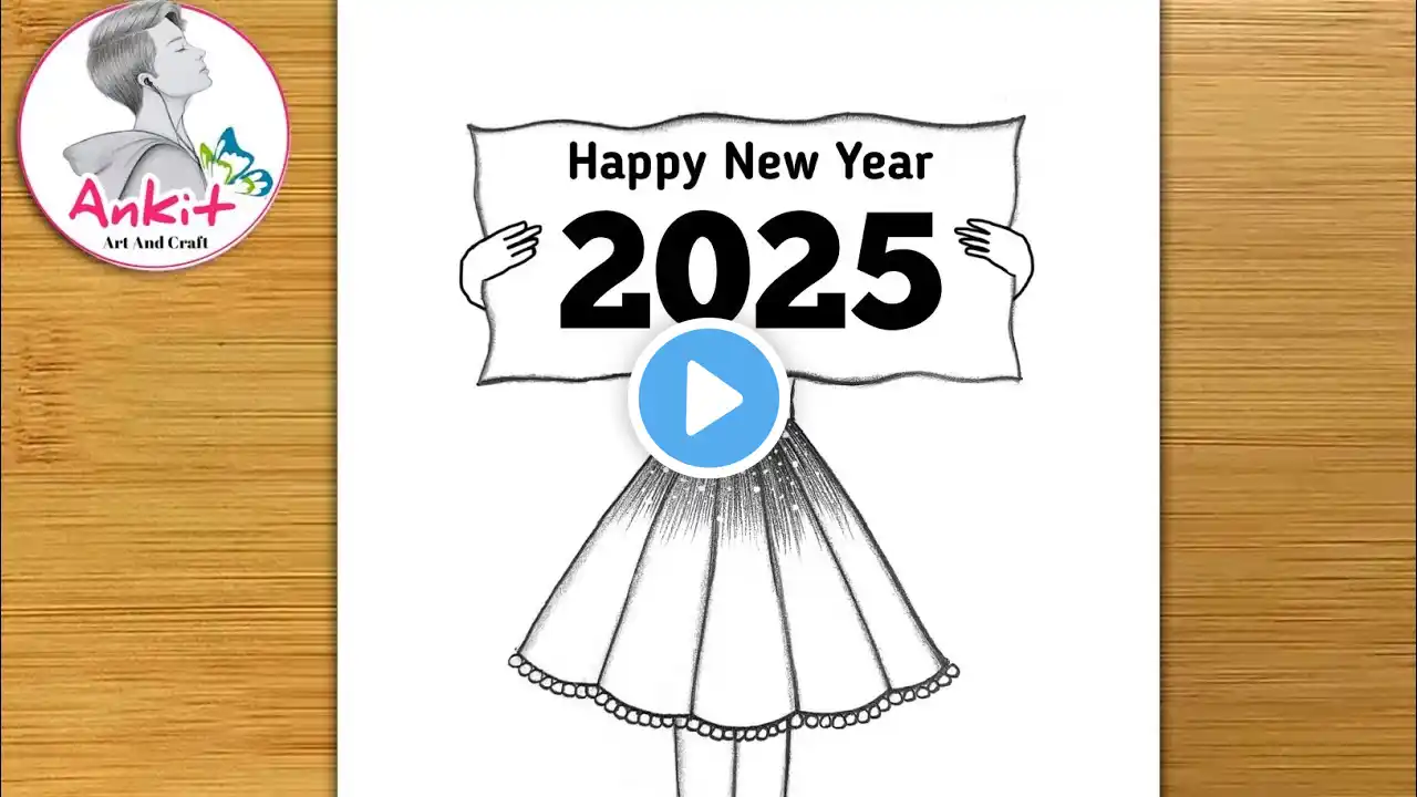 Happy New year drawing 2025 / New year drawing / How to draw a girl /Happy New year 2025