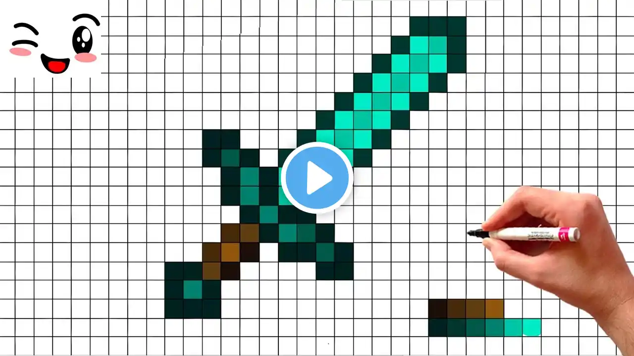 How to Draw MINECRAFT Diamond Sword | Step by step Drawing Pixel Art