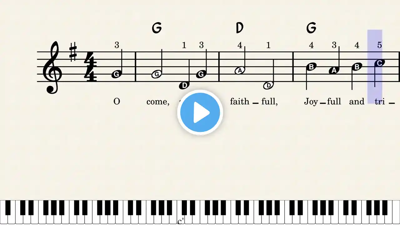 O Come, All Ye Faithful - Easy Keyboard Sheet Music with Letters