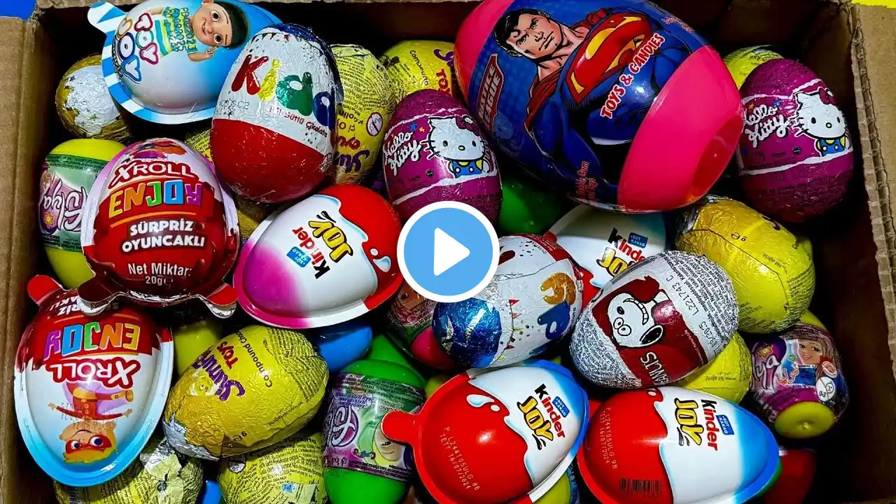 ASMR 100 kinder surprise eggs opening hello kitty, kinder, superman, frozen...#unboxing #asmr