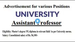 University Assistant Professor Recruitment Notification | With only PG get Rs  56,100 pm