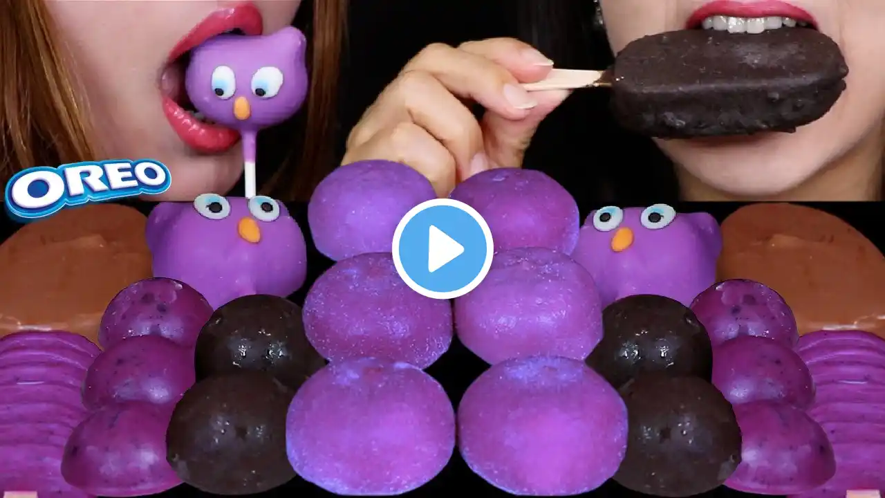 ASMR PURPLE CAKE POPS, UBE MOCHI ICE CREAM, DARK CHOCOLATE BON BONS, OREO ICE CREAM, BERRY BAR 먹방