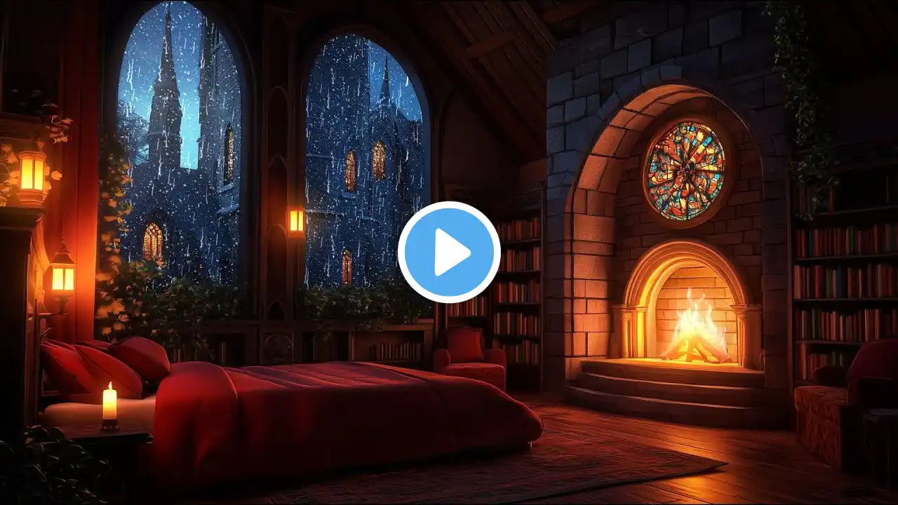 Thunderstorm Serenity - Rain and Fireplace Sounds in this Charming Castle Room