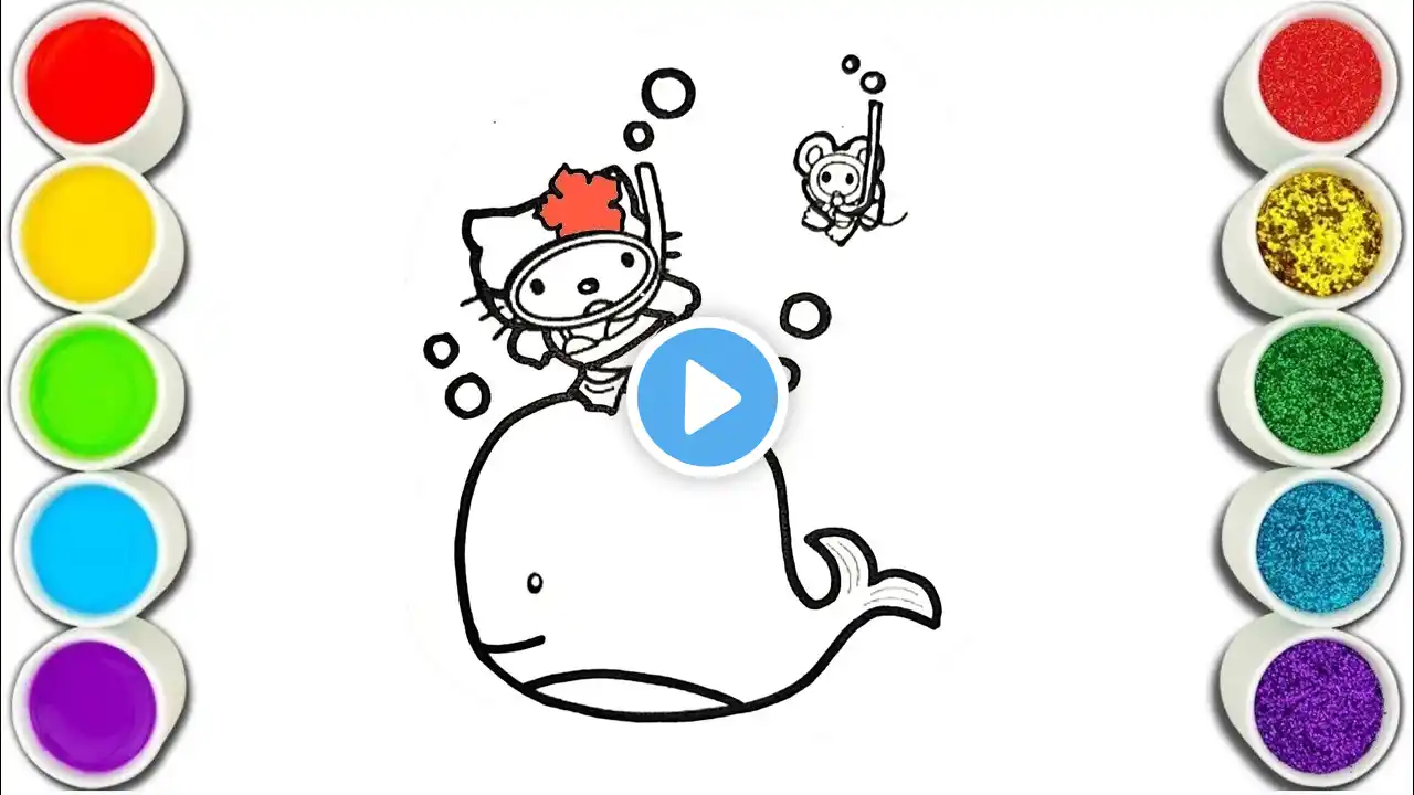 Hello Kitty explores the underwater world Painting and Coloring for Kids, Toddlers  Easy Drawing