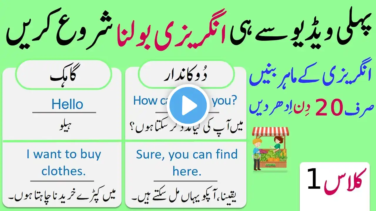 English Dialogue Practice Course Explained Through Urdu | Grocery Shopping | Day 1