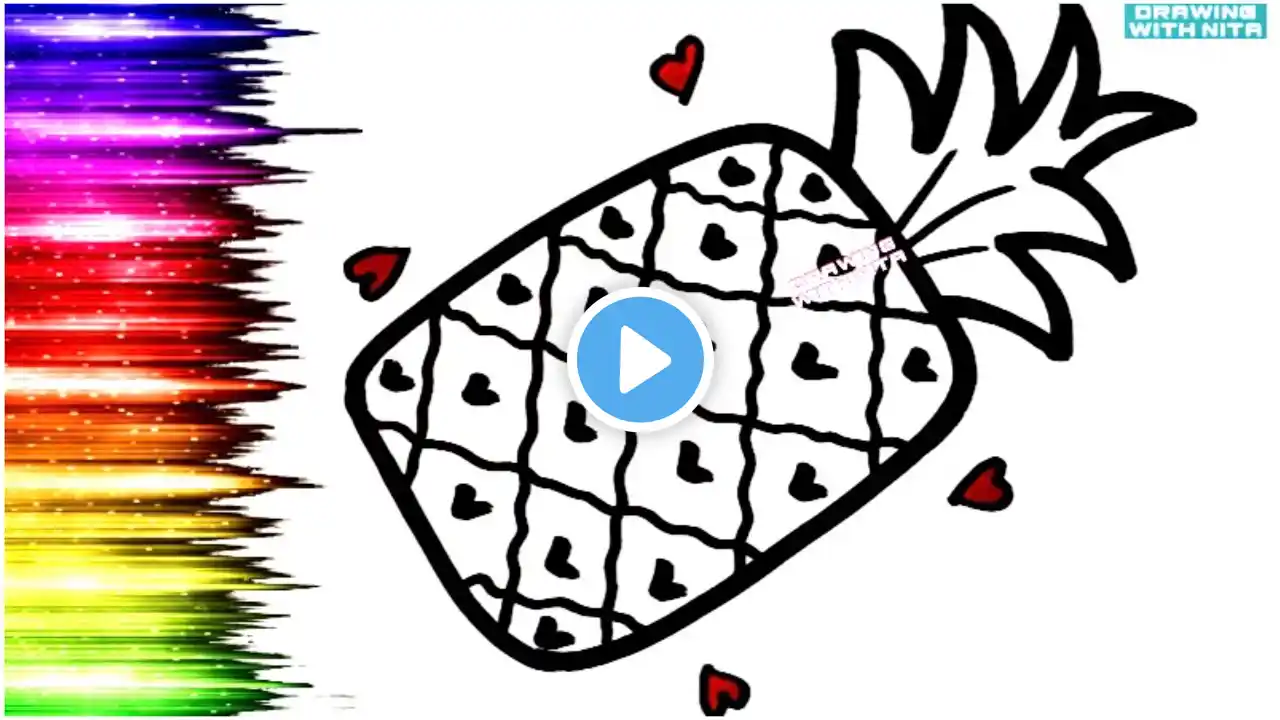 Pineapple 🍍 Drawing, Colouring for kids, Drawing for kids, Fruits Drawing, @DRAWINGWITHNITA
