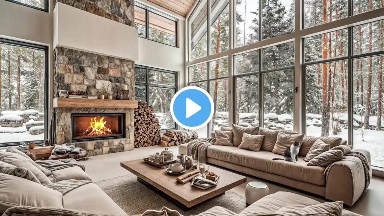 Winter Snowfall & Cozy Cabin Ambience ❄ Crackling Fire & Forest Escape for Sleep & Stress Relief