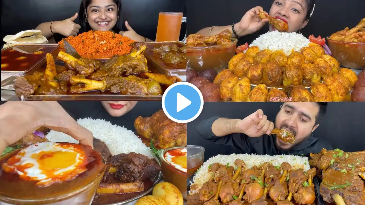 ASMR: EATING SPICY MOTTON, CHICKEN, EGG CURRY 🔥 BASMATI RICE