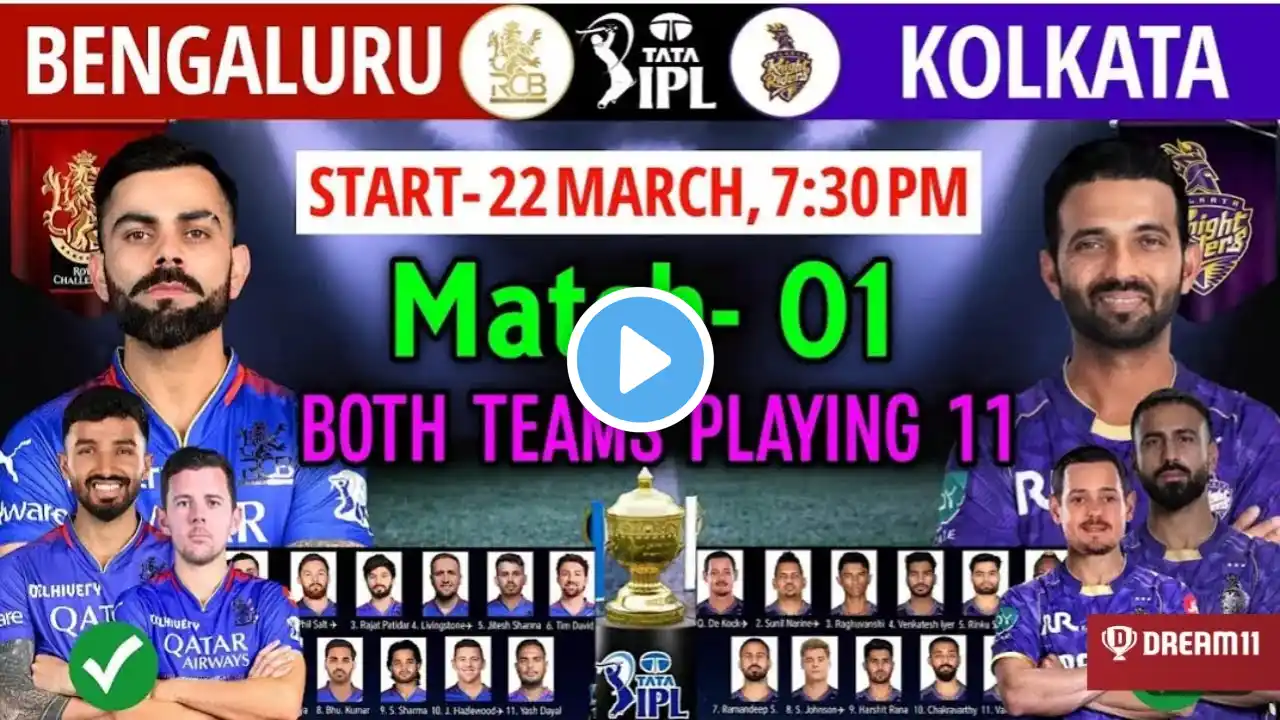KKR vs RCB Dream11 Prediction|Playing 11-Full Squad | Teams For Today Match|H2H-SL-GL|Dream11