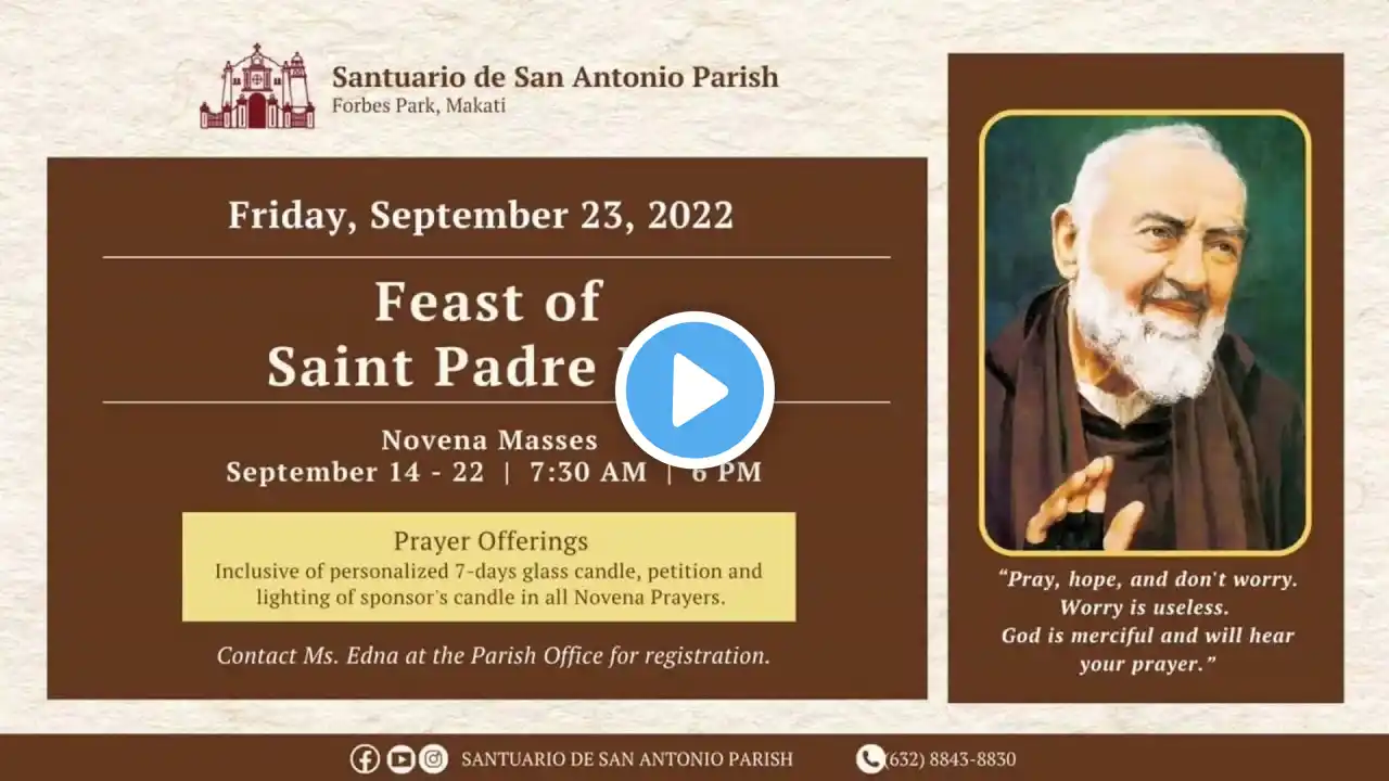 Live || Saturday,  September 3, 2022 | 6:00 pm - The Celebration of the Holy Mass.