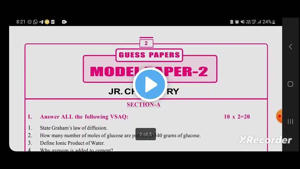 1st INTER CHEMISTRY MODEL PAPERS INTER 1ST YEAR CHEMISTRY BABY BULLET MODEL QUESTION PAPERS #inter24