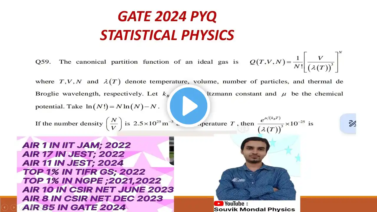 GATE 2024 STATISTICAL PHYSICS PYQ.#csirjrfphysics #gatephysics #jestphysics #tifrphysics