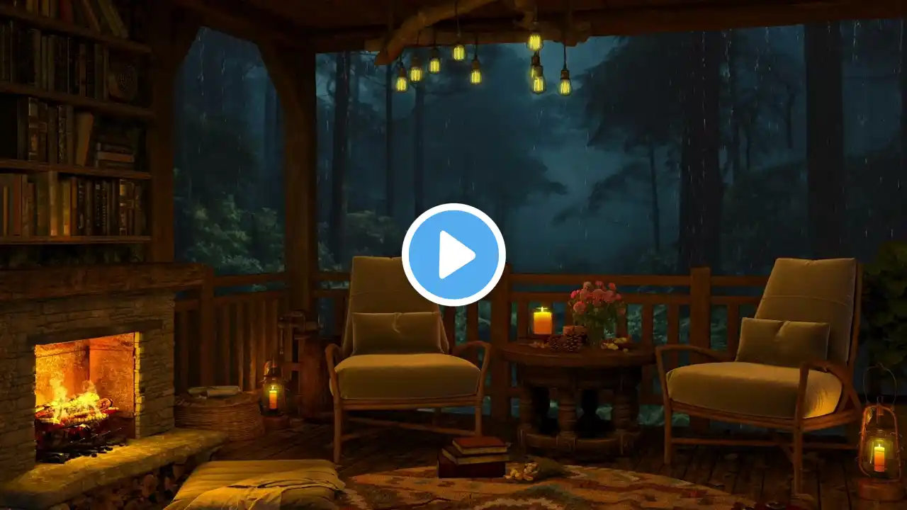 Night Jazz Retreat ~ Cozy Cabin with Smooth Jazz Music, Rain, and Fireplace Sounds for Reading