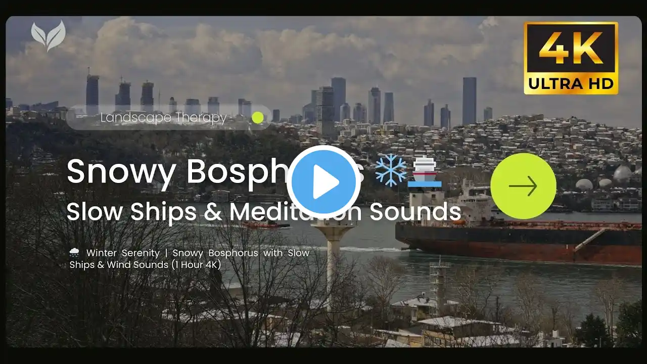 π¨οΈ Winter Serenity | Snowy Bosphorus with Slow Ships & Wind Sounds (1 Hour 4K)