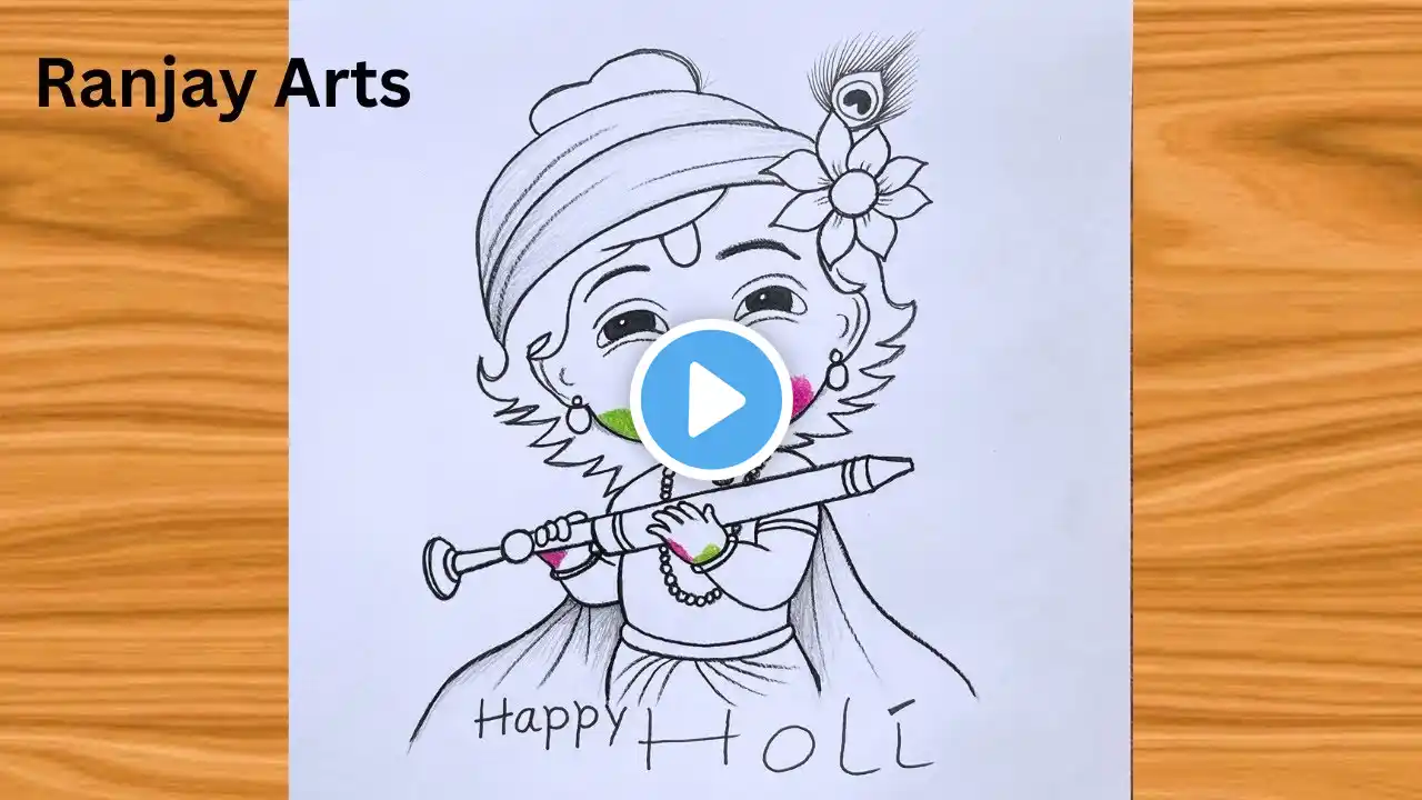 Cute Little Krishna Drawing | Holi Drawing Easy | Happy Holi Drawing | Chitra