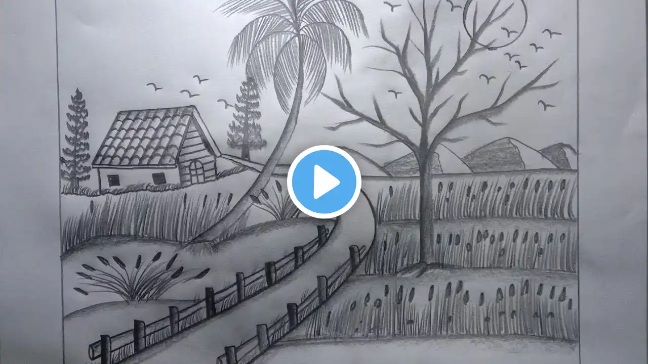 How to draw village house easy with pencil ।। Learning draw beautiful nature house ।। 🏠