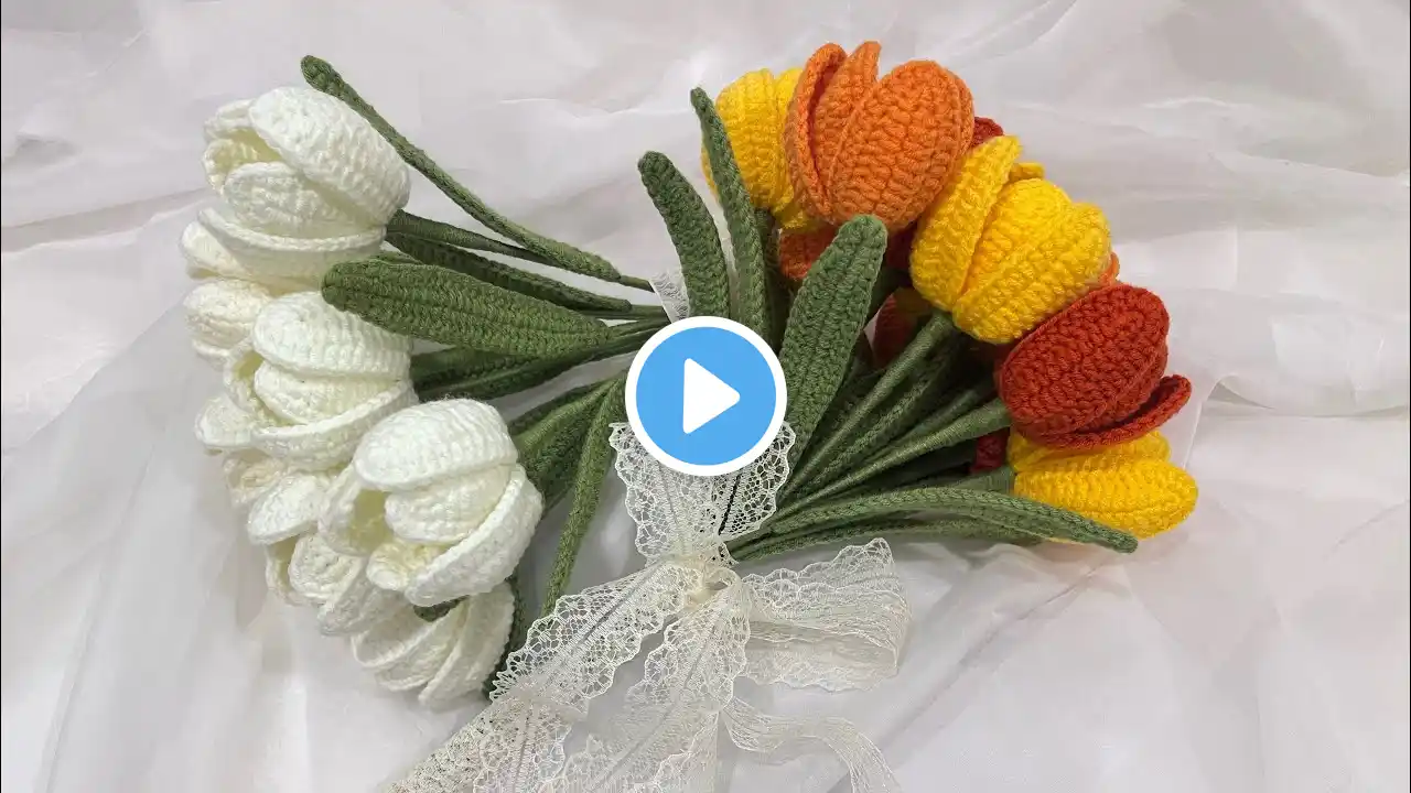 Crochet Tulips | Crochet Bridal Flower Bouquet | Beginner Friendly | DIY Wedding Bouquet 💐