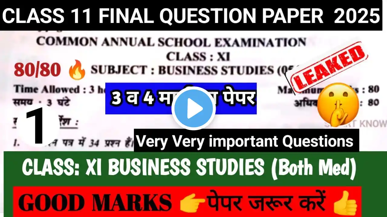 Class 11 Business studies(Both Med)Final exam 2024-25|कक्षा 11 BST annual exam|paper with solution