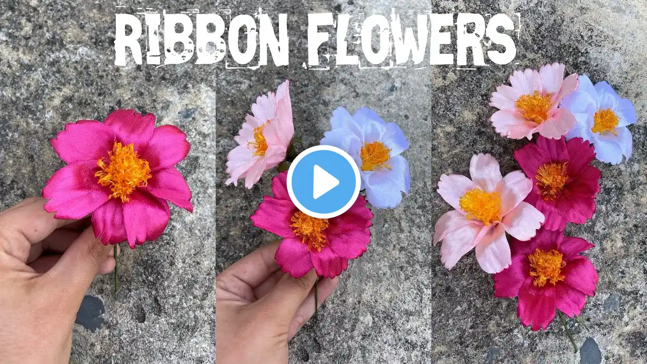 DIY/ Cosmos ribbon flowers ideas/ flowers ideas with ribbon/how to make