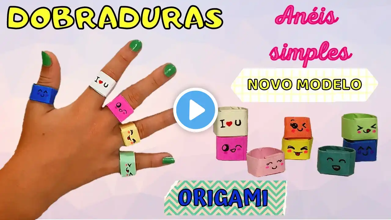 ANEL DE DOBRADURA SIMPLES-COM CARINHAS KAWAII - ORIGAMI - COMO FAZER ANEL DE PAPEL - DIY PAPER RING