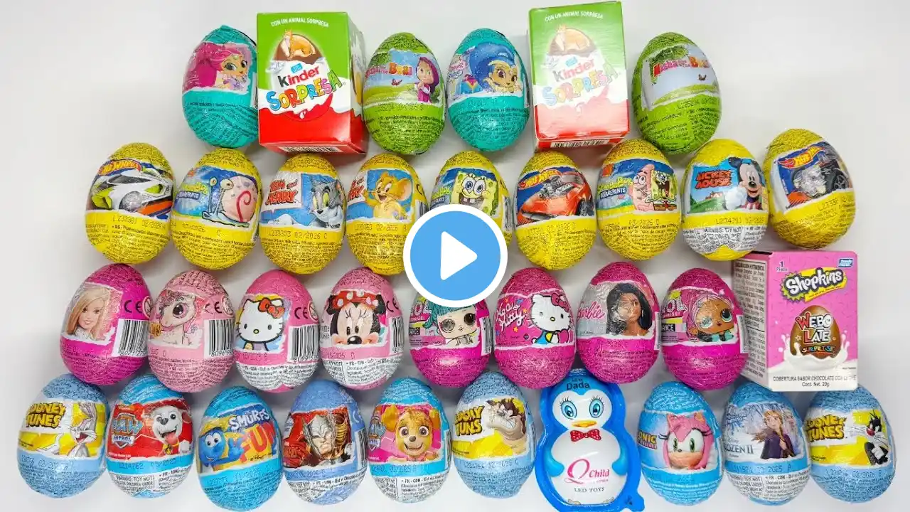 ASMR 34 Surprise Eggs, Kinder Surprise, Paw Patrol, SpongeBob, Barbie, Hello Kitty, Unboxing