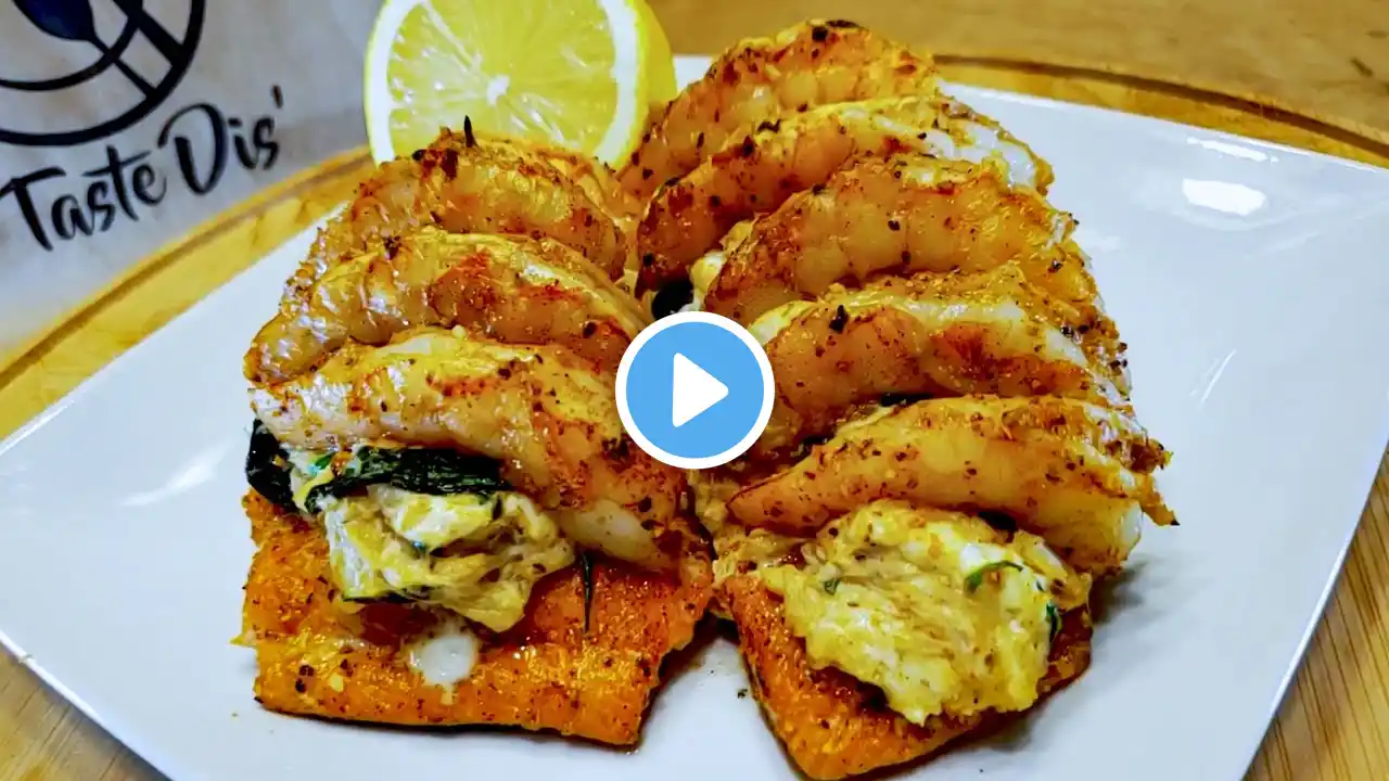 Crab and Spinach Stuffed Salmon and Shrimp