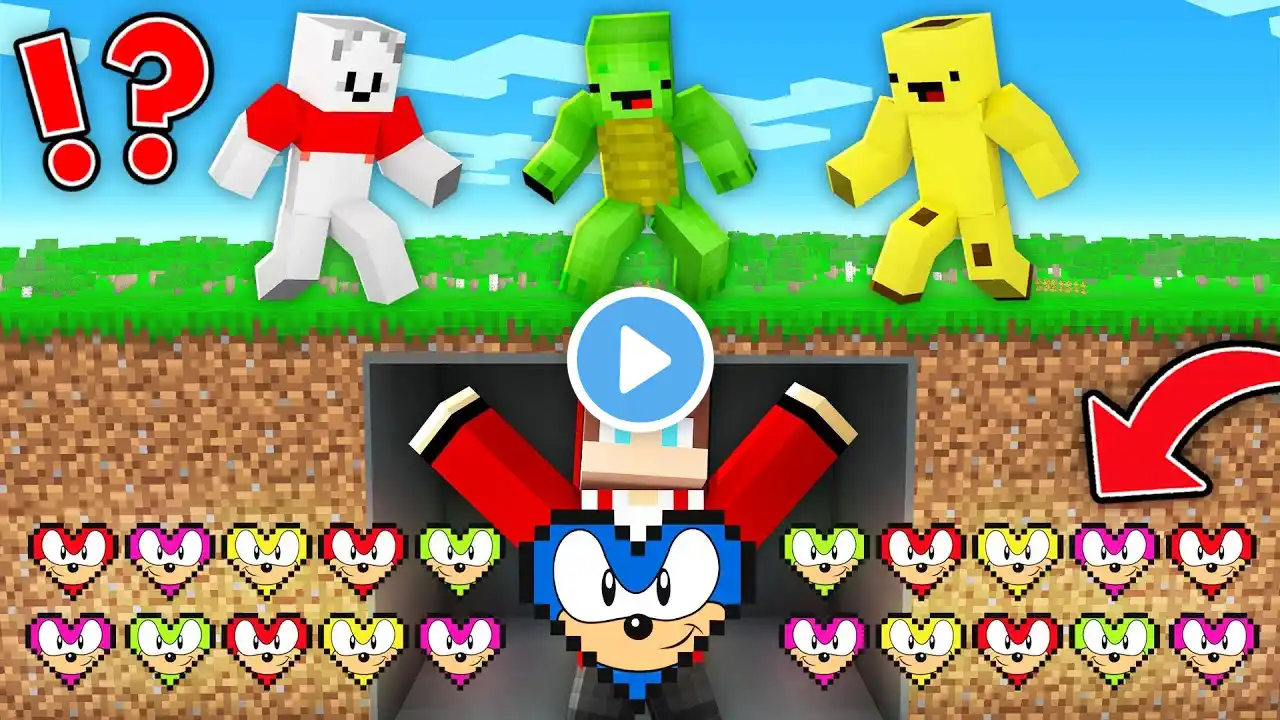 SONIC HEARTS Speedrunner vs Hunters : JJ vs Mikey, Banana Kid, Carrie in Minecraft Maizen!