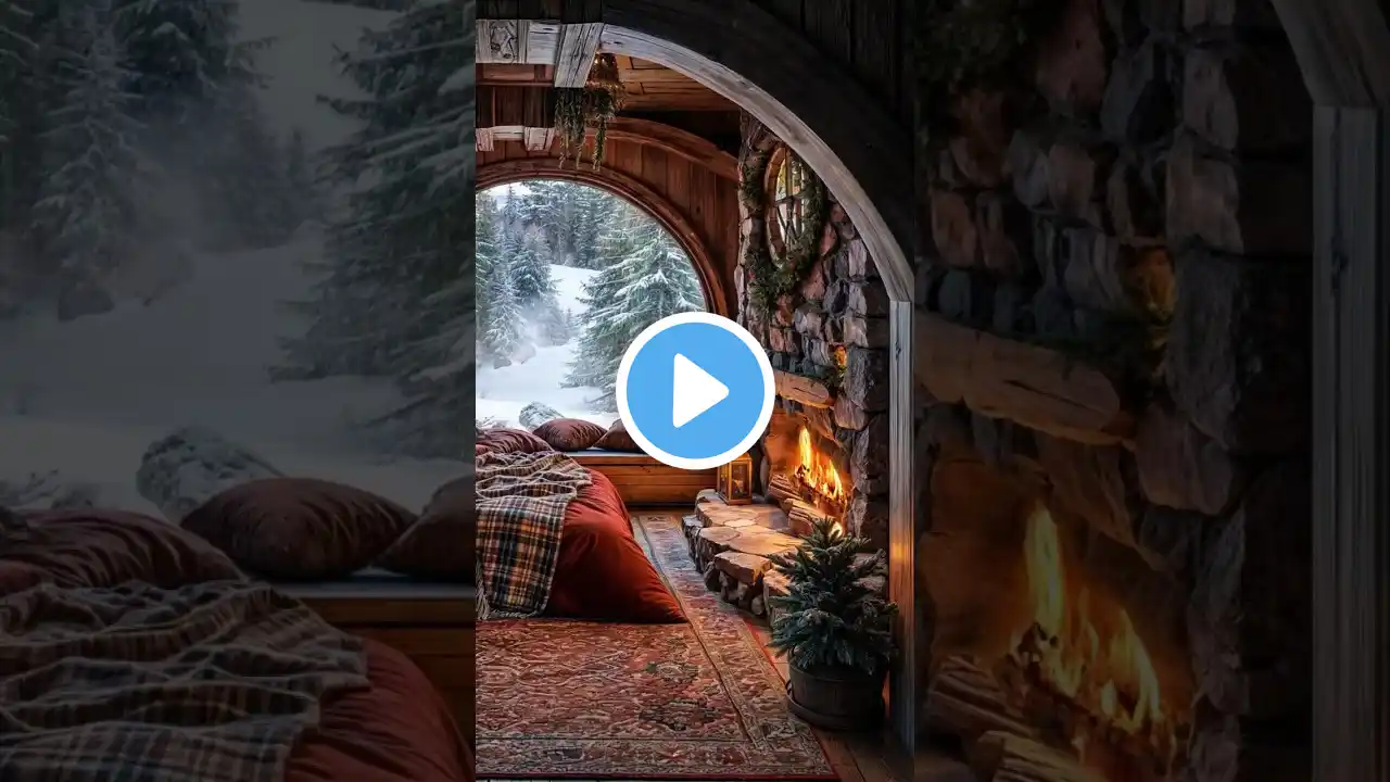 Cozy Fireplace And Snowy Ambience Bedroom?Are You Spending  The  Night In This Cabin?With Whom?#4k#