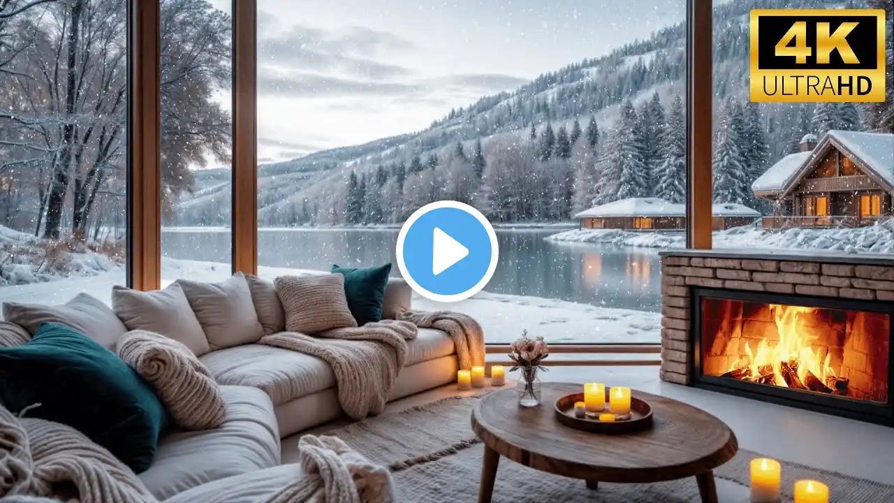 Snowy Winter Ambience ❄️🔥 Cozy Fireplace & Relaxing Jazz Music for Sleep, Study & Relaxation | 4K