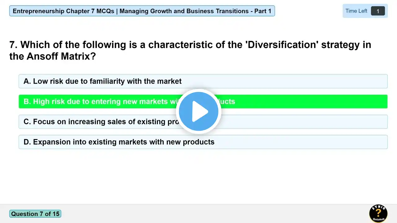 Entrepreneurship Chapter 7 MCQs | Managing Growth and Business Transitions - Part 1