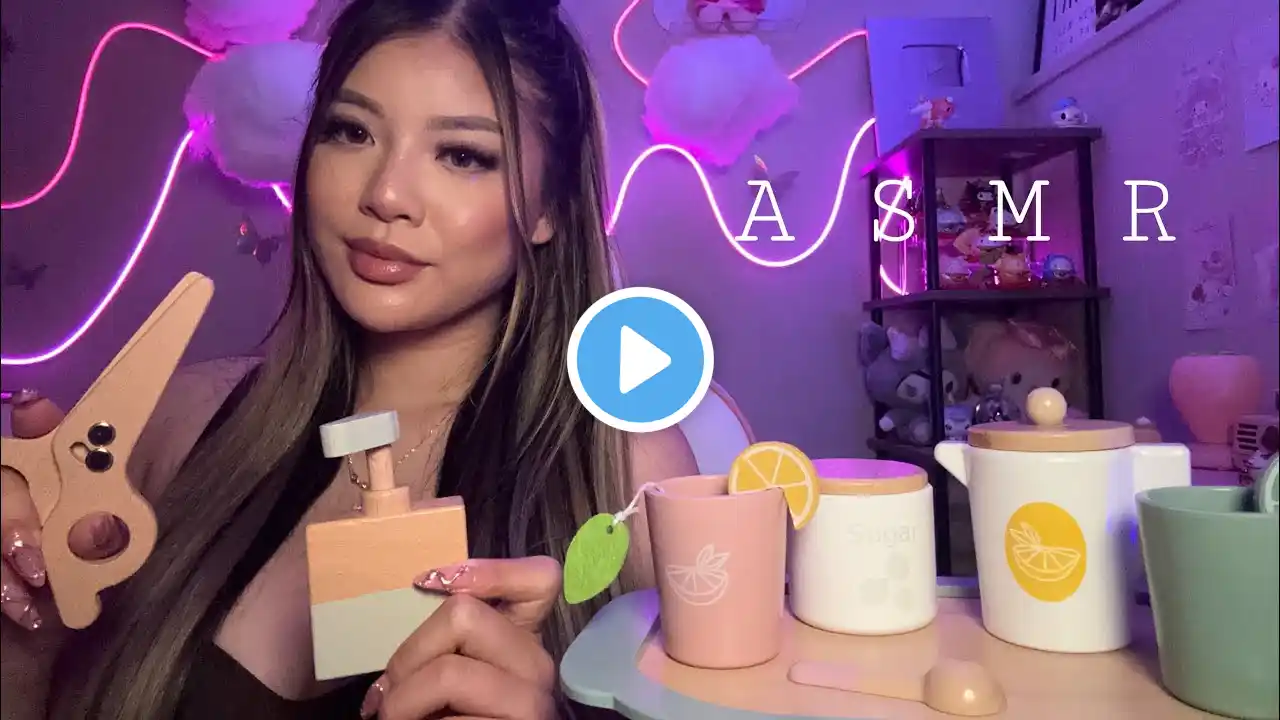 ASMR | Wooden Pampering🧴💄✂️ (skincare, makeup, haircut, layered sounds)