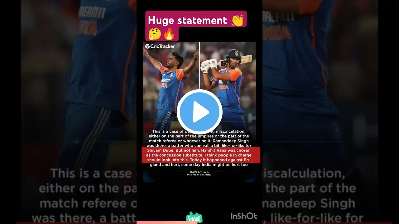 "Ravi Ashwin Criticizes India’s Concussion Substitute Decision! 🤯 #INDvsENG"#shorts