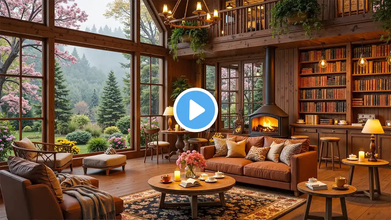 Cozy Cabin Escape with Jazz ✨ Nature Views & Fireplace Ambiance for a Peaceful Retreat ☕