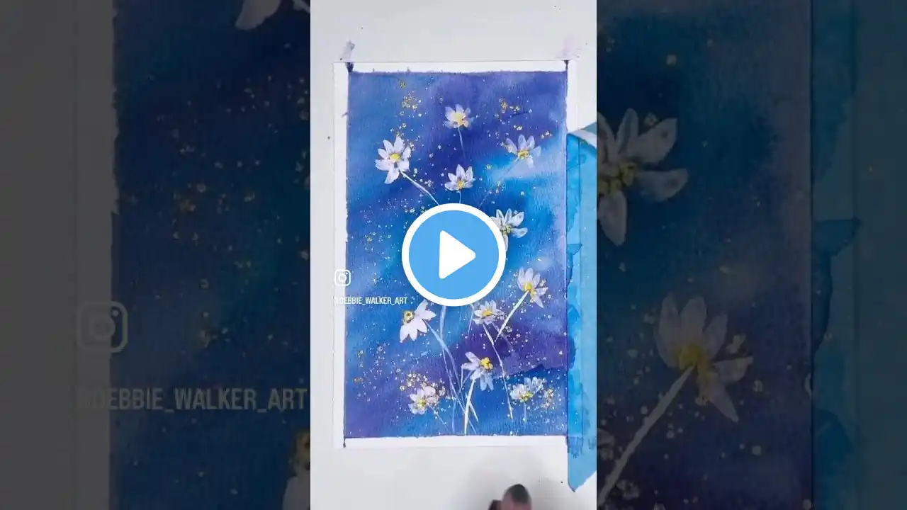 Beautiful blue daisies with a starry background.  #art #shorts #watercolor #fastflorals