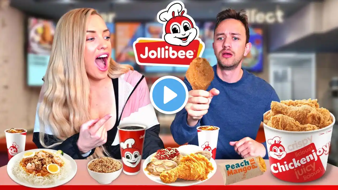 Americans Try Jollibee For The First Time! (Chickenjoy, Yum Burger, Burger Steak, Jolly Spaghetti)