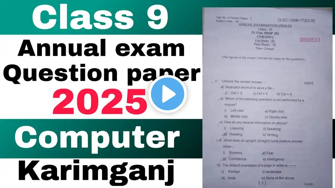 Class 9 annual exam Computer science Elective Question paper 2025 sribhumi/Karimganj Seba board