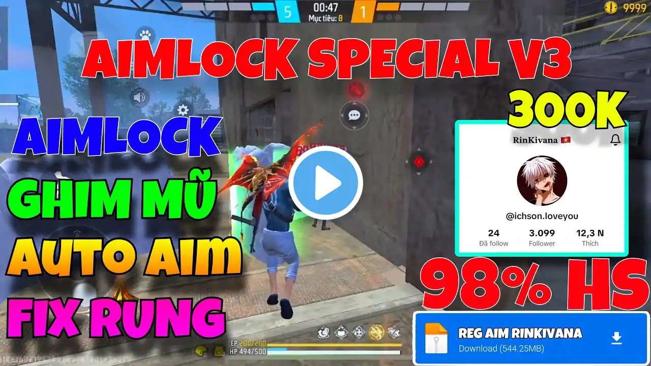 REG FF OB48,SHARE AIMLOCK RINKIVANA V3 GHIM ĐẦU BẢN HOT NHẤT DẠO GẦN ĐÂY, FIX ALL LỖI, 4NTIBAND