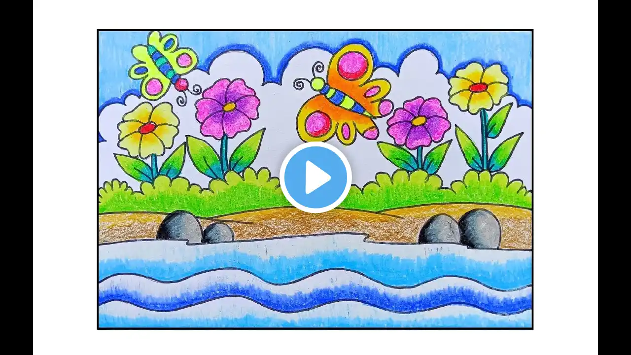 EASY SPRING SEASON DRAWING/FLOWER & BUTTERFLY DRAWING /HOW TO DRAW SPRING SEASON/FLOWER & BUTTERFLY