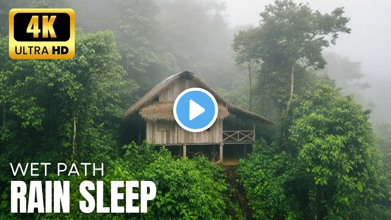 12 Hours Soft Drizzle Warm Light & Forest Sounds Hut | Rain Sounds Deep Sleep & Relaxation