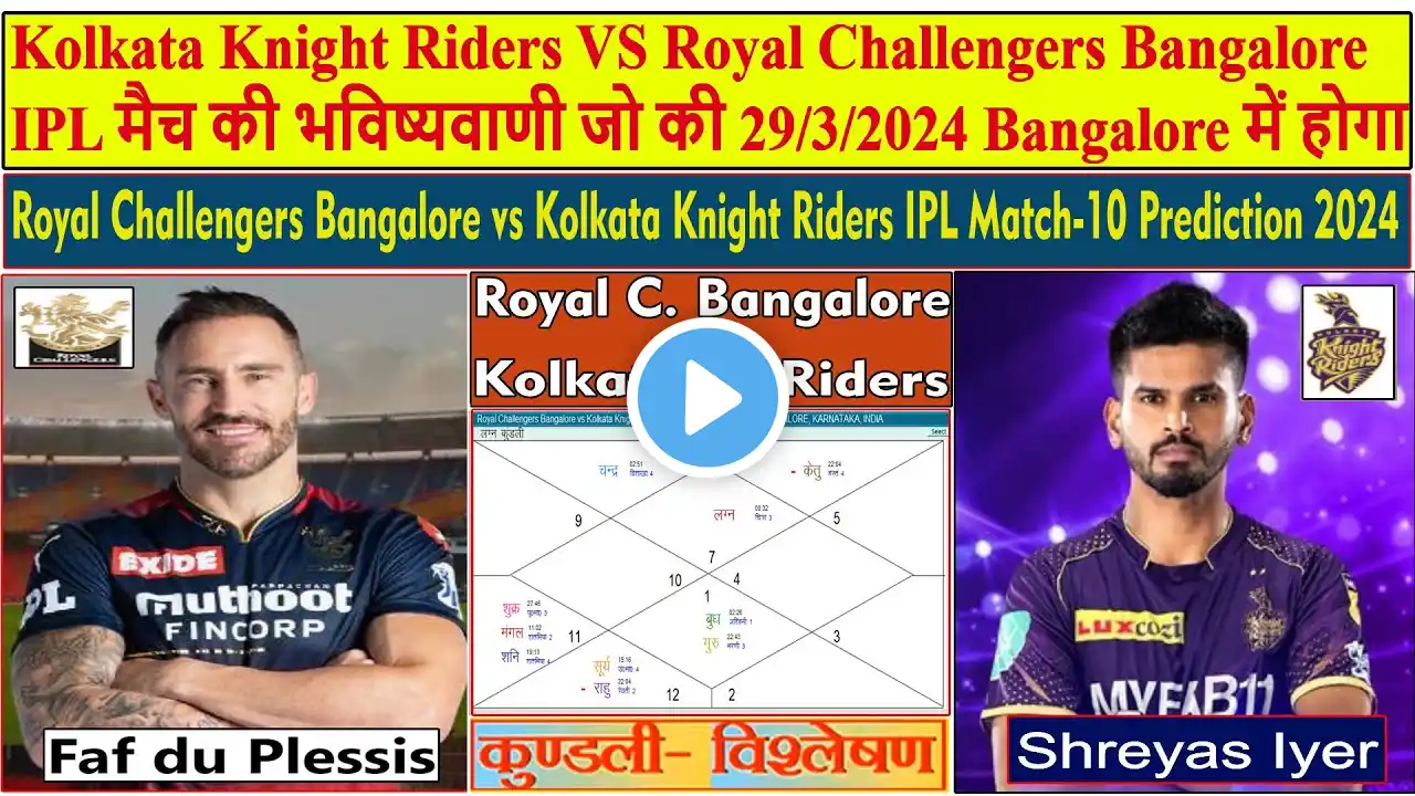 Kolkata Knight Riders vs Royal Challengers Bangalore Match Prediction On 29/3/2024 At Bangalore