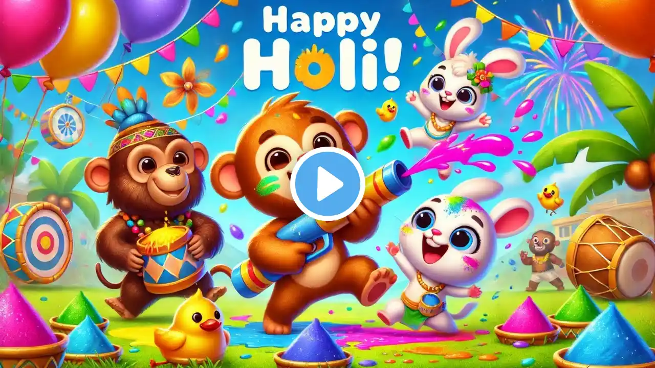 Holi Aayi! 🌈 Fun & Colorful Holi Song for Kids | Happy Holi Rhymes #cartoon #rhymes