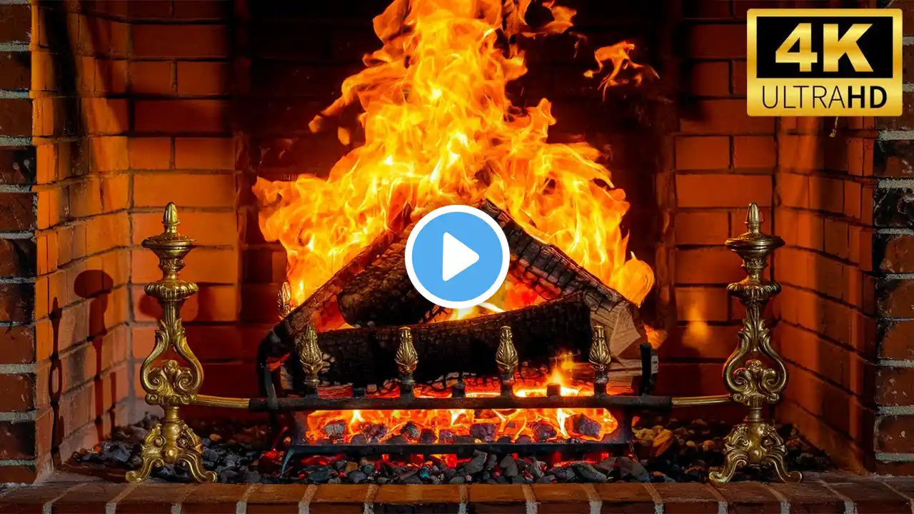 🔥 Fireplace at Night 4K UHD (No Music) - Fireplace with Crackling Fire Sounds - Fireplace Ambience🔥4