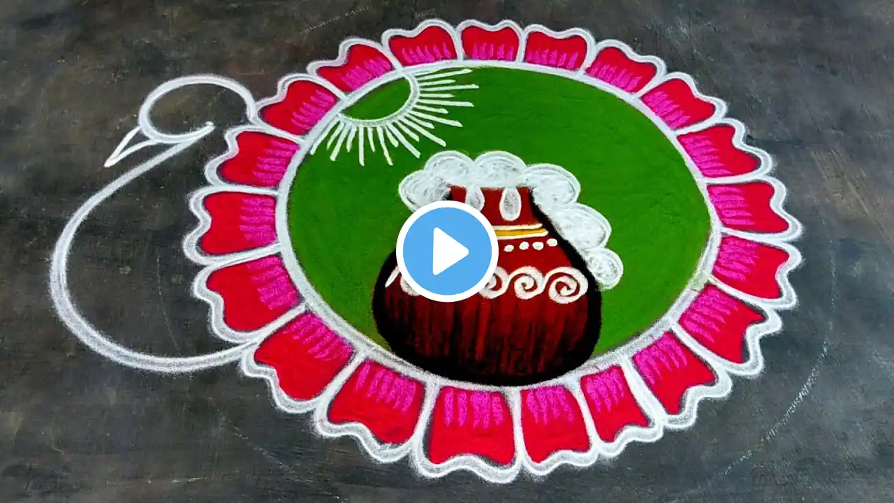 Beautiful Pongal kolam peacock designs🌹sankranthi muggulu designs without dots🌹Super colour rangoli