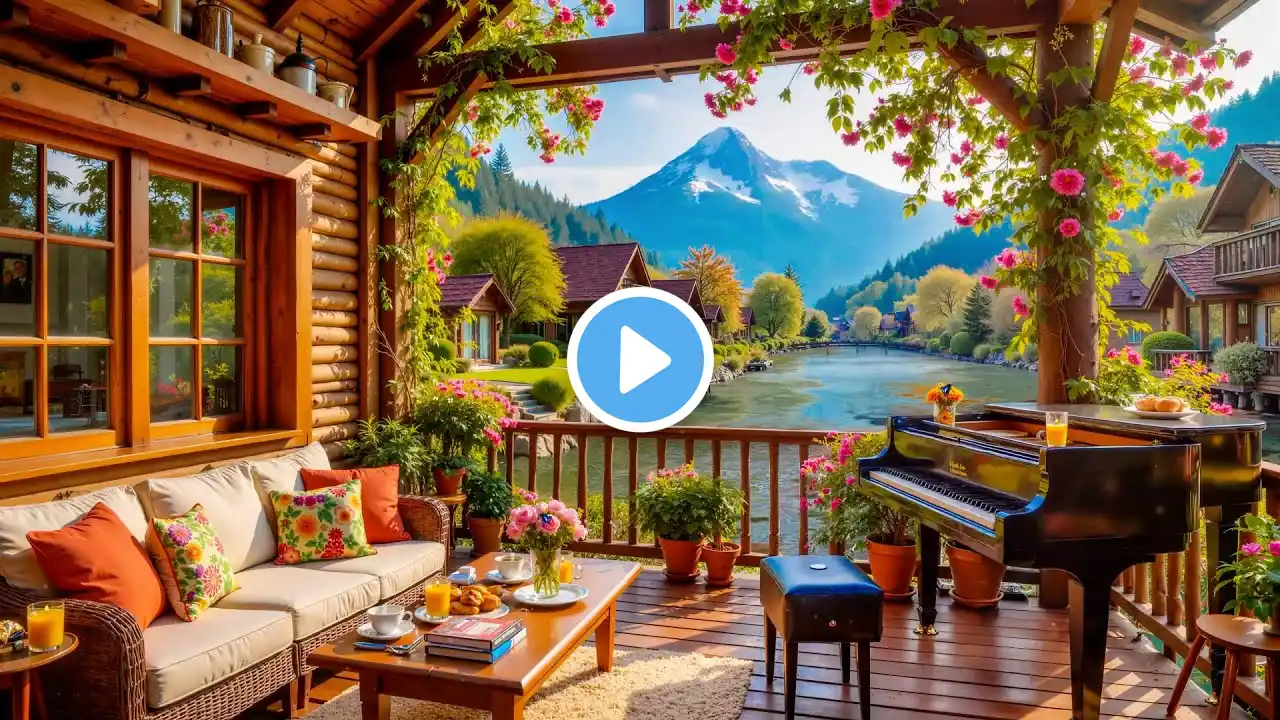 Spring Jazz at Lakeside Cafe 🌸 Jazz Relaxing Music at Cozy Porch Coffee Shop for Tranquil Getaway