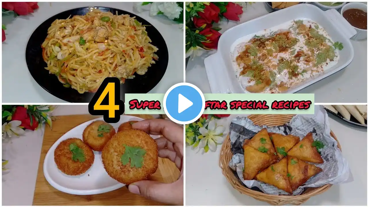 4 super hit iftar recipe💯  chow mein ,tandoori chicken samosa,mash dall dahi baray, bread ball