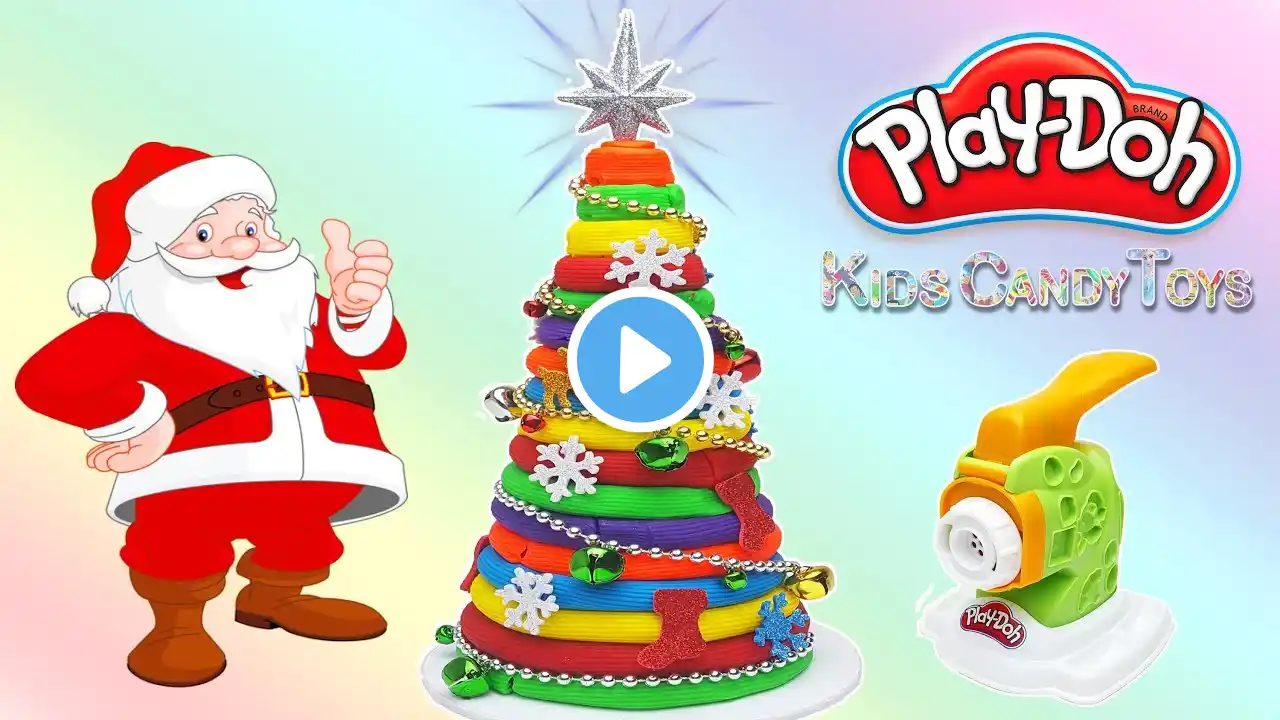 Play Doh Spaghetti Rainbow Christmas Tree | Learn Colors DIY Pasta Noodle Machine