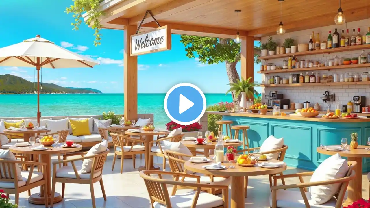 Cheerful Bossa Nova Music at Seaside Cafe Ambience ~ Relaxing Jazz & Wave Sounds for Great Moods