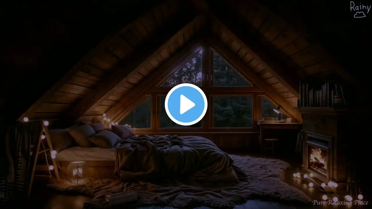 Thunderstorm with Lightning, Rain, Crackling Fireplace For Sleeping In A Cosy Cabin